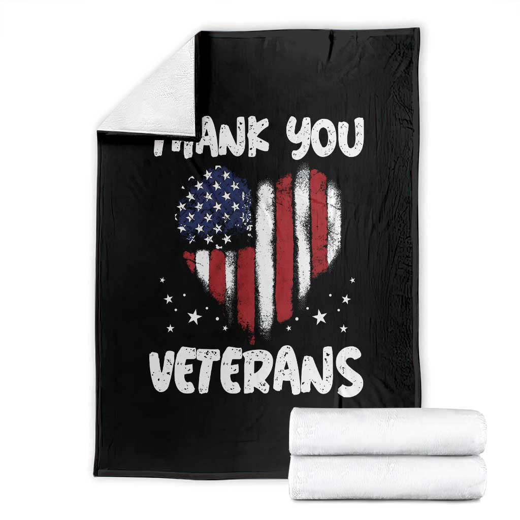 Thank You Veterans Throw Blanket Patriotic Veterans Day Grunge USA Flag Heart - Wonder Print Shop