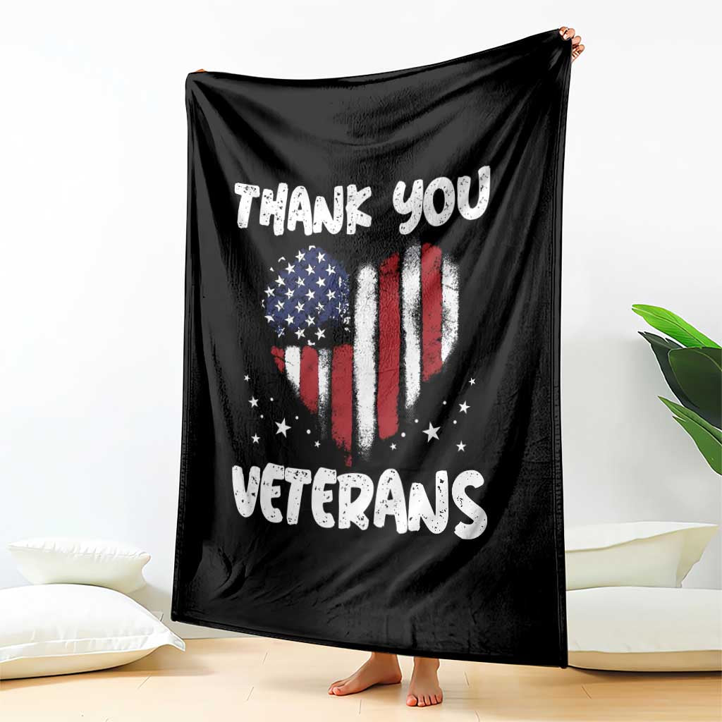 Thank You Veterans Throw Blanket Patriotic Veterans Day Grunge USA Flag Heart - Wonder Print Shop