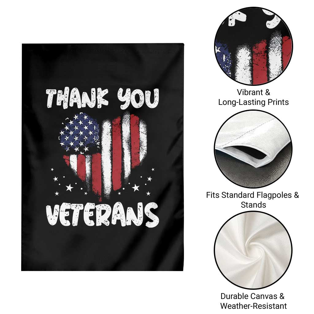Thank You Veterans Garden Flag Patriotic Veterans Day Grunge USA Flag Heart - Wonder Print Shop