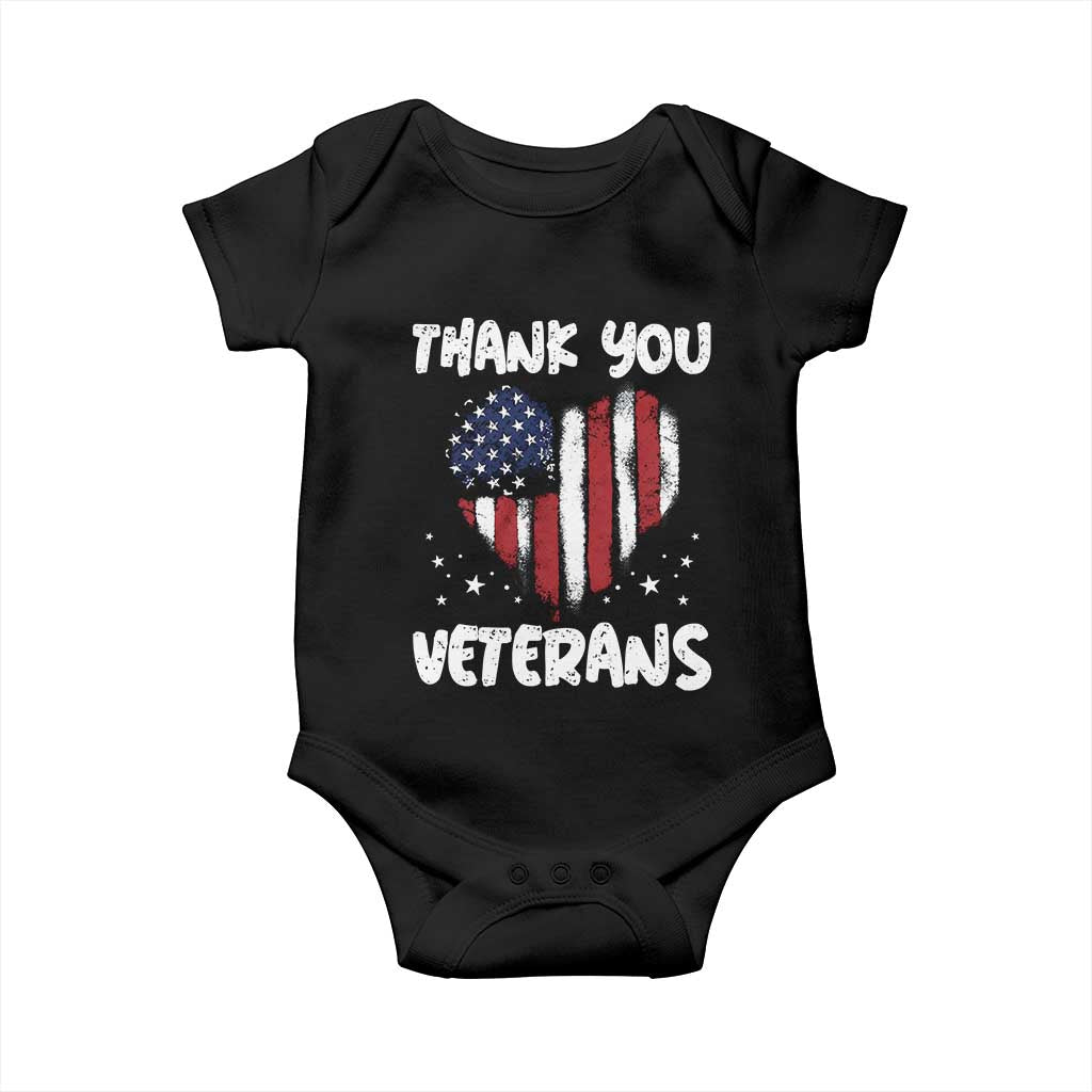 Thank You Veterans Baby Onesie Patriotic Veterans Day Grunge USA Flag Heart - Wonder Print Shop
