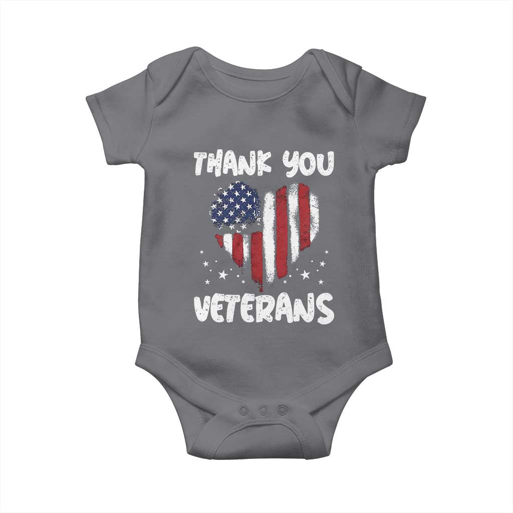 Thank You Veterans Baby Onesie Patriotic Veterans Day Grunge USA Flag Heart - Wonder Print Shop