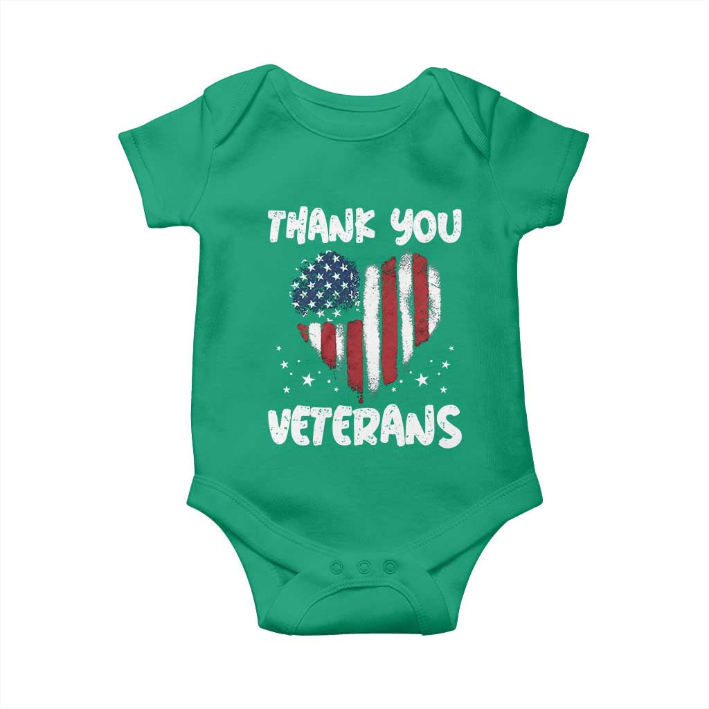 Thank You Veterans Baby Onesie Patriotic Veterans Day Grunge USA Flag Heart - Wonder Print Shop
