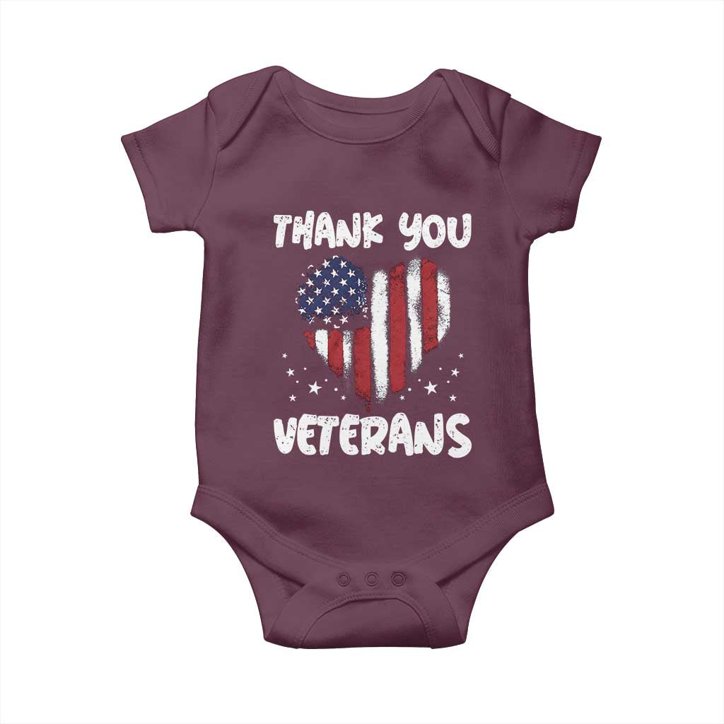 Thank You Veterans Baby Onesie Patriotic Veterans Day Grunge USA Flag Heart - Wonder Print Shop