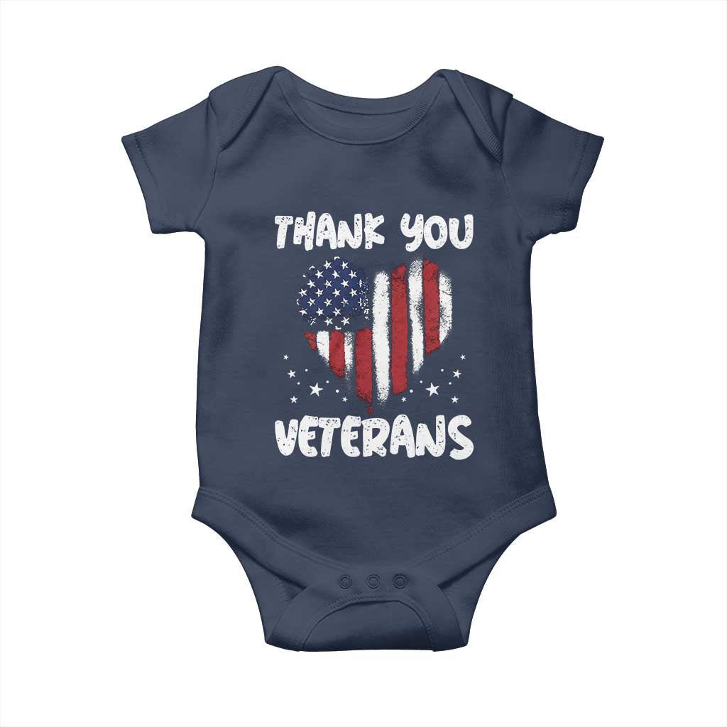 Thank You Veterans Baby Onesie Patriotic Veterans Day Grunge USA Flag Heart - Wonder Print Shop