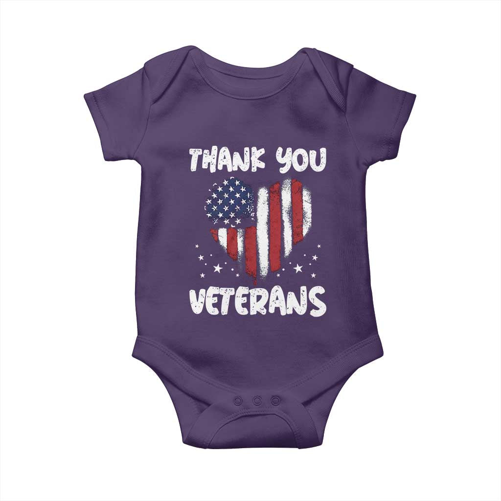 Thank You Veterans Baby Onesie Patriotic Veterans Day Grunge USA Flag Heart - Wonder Print Shop