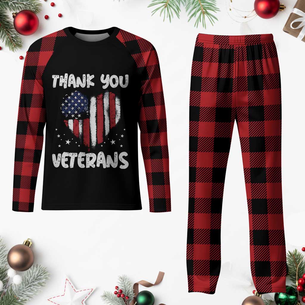 Thank You Veterans Plaid Pajama Set Patriotic Veterans Day Grunge USA Flag Heart - Wonder Print Shop