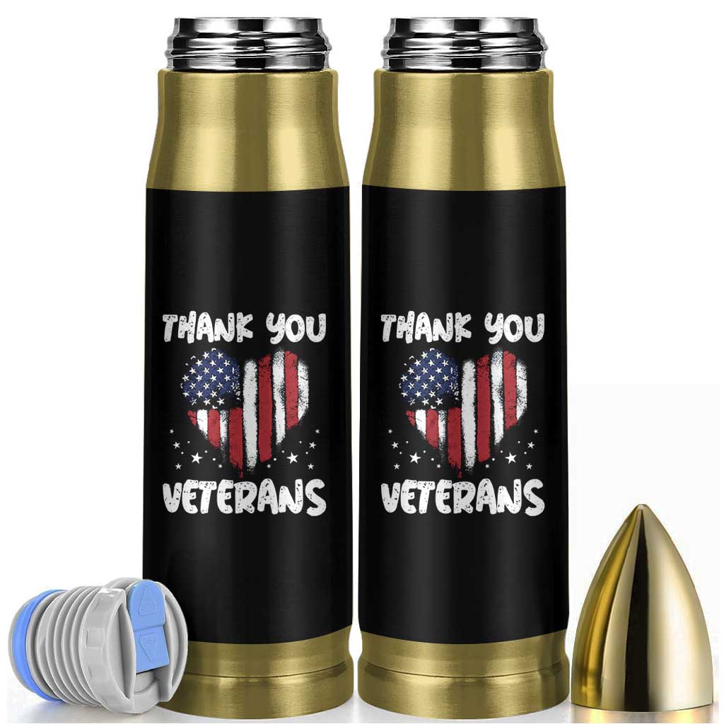 Thank You Veterans Bullet Tumbler Patriotic Veterans Day Grunge USA Flag Heart - Wonder Print Shop
