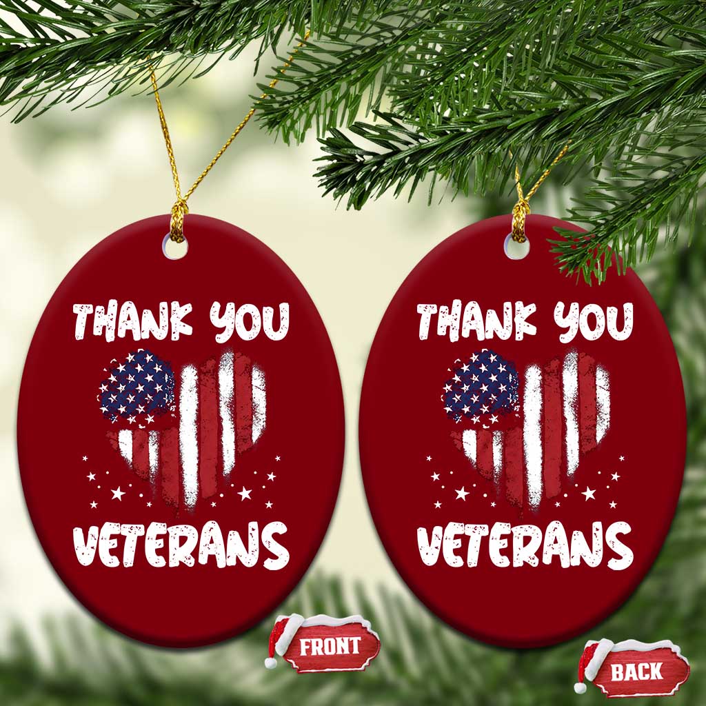 Thank You Veterans Ceramic Ornament Patriotic Veterans Day Grunge USA Flag Heart - Wonder Print Shop