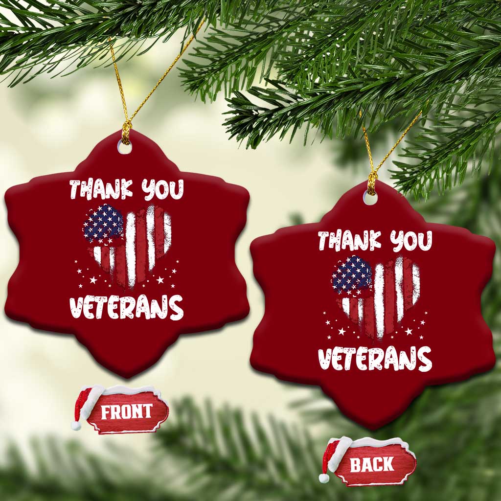 Thank You Veterans Ceramic Ornament Patriotic Veterans Day Grunge USA Flag Heart - Wonder Print Shop