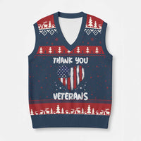 Thank You Veterans V-Neck Knit Sweater Vest Patriotic Veterans Day Grunge USA Flag Heart - Wonder Print Shop