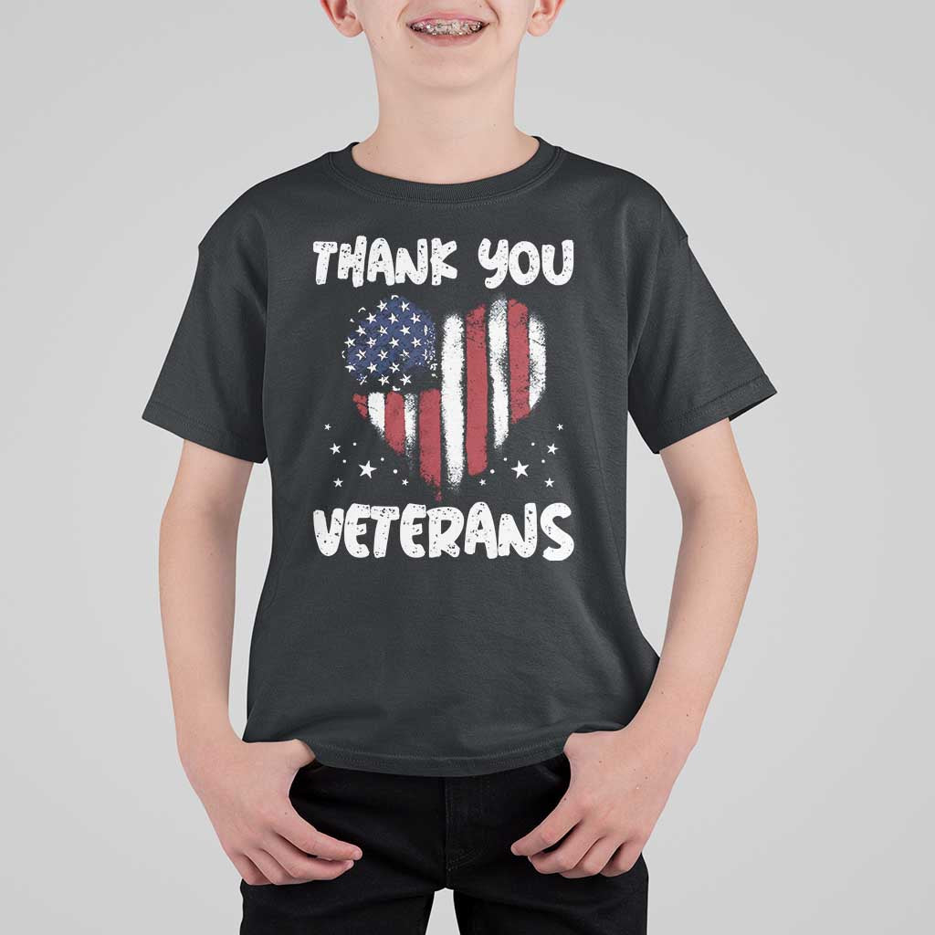 Thank You Veterans T Shirt For Kid Patriotic Veterans Day Grunge USA Flag Heart - Wonder Print Shop