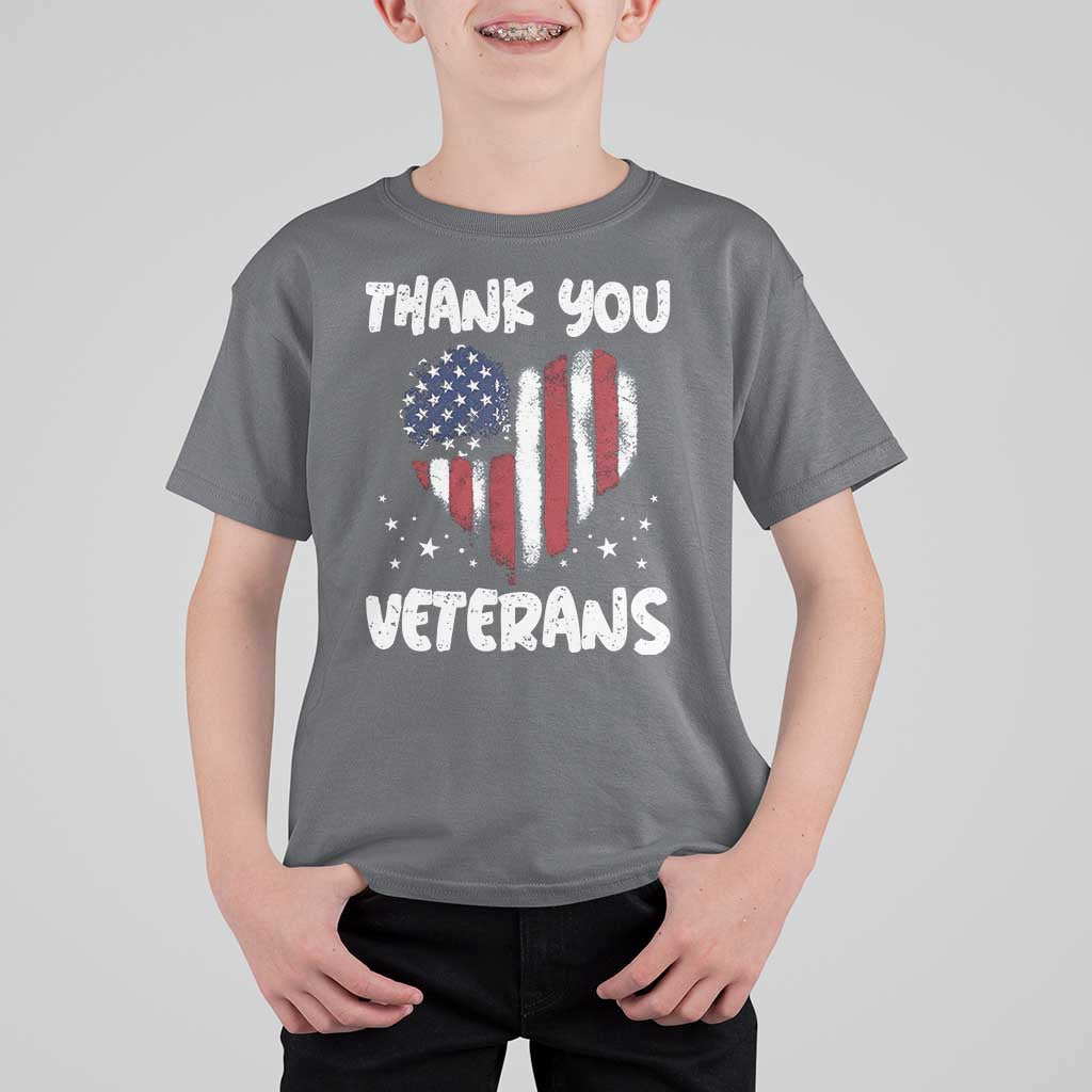 Thank You Veterans T Shirt For Kid Patriotic Veterans Day Grunge USA Flag Heart - Wonder Print Shop