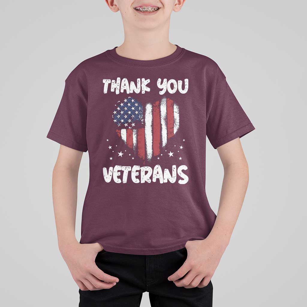 Thank You Veterans T Shirt For Kid Patriotic Veterans Day Grunge USA Flag Heart - Wonder Print Shop