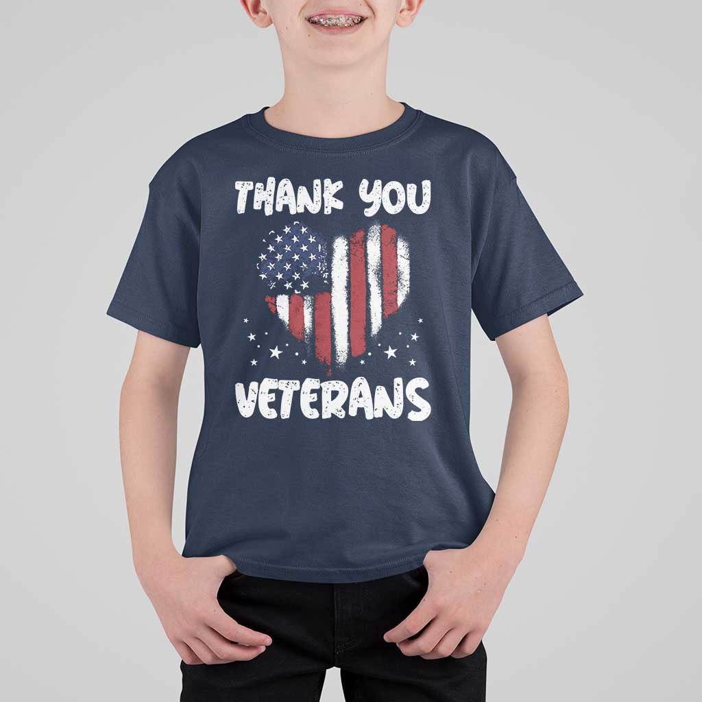 Thank You Veterans T Shirt For Kid Patriotic Veterans Day Grunge USA Flag Heart - Wonder Print Shop