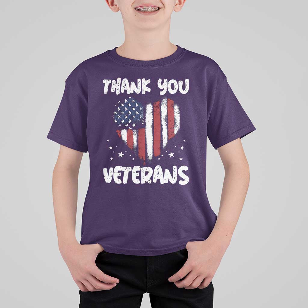 Thank You Veterans T Shirt For Kid Patriotic Veterans Day Grunge USA Flag Heart - Wonder Print Shop