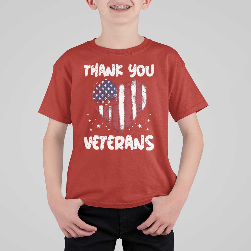 Thank You Veterans T Shirt For Kid Patriotic Veterans Day Grunge USA Flag Heart - Wonder Print Shop