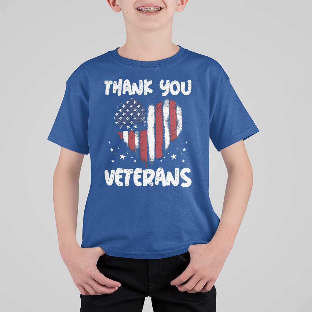 Thank You Veterans T Shirt For Kid Patriotic Veterans Day Grunge USA Flag Heart - Wonder Print Shop