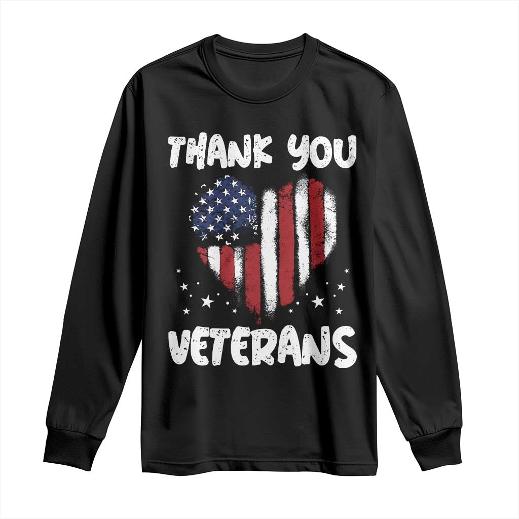 Thank You Veterans Long Sleeve Shirt Patriotic Veterans Day Grunge USA Flag Heart - Wonder Print Shop