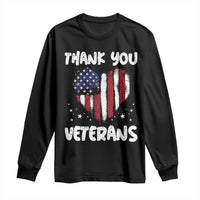 Thank You Veterans Long Sleeve Shirt Patriotic Veterans Day Grunge USA Flag Heart - Wonder Print Shop