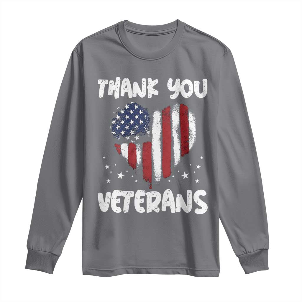 Thank You Veterans Long Sleeve Shirt Patriotic Veterans Day Grunge USA Flag Heart - Wonder Print Shop
