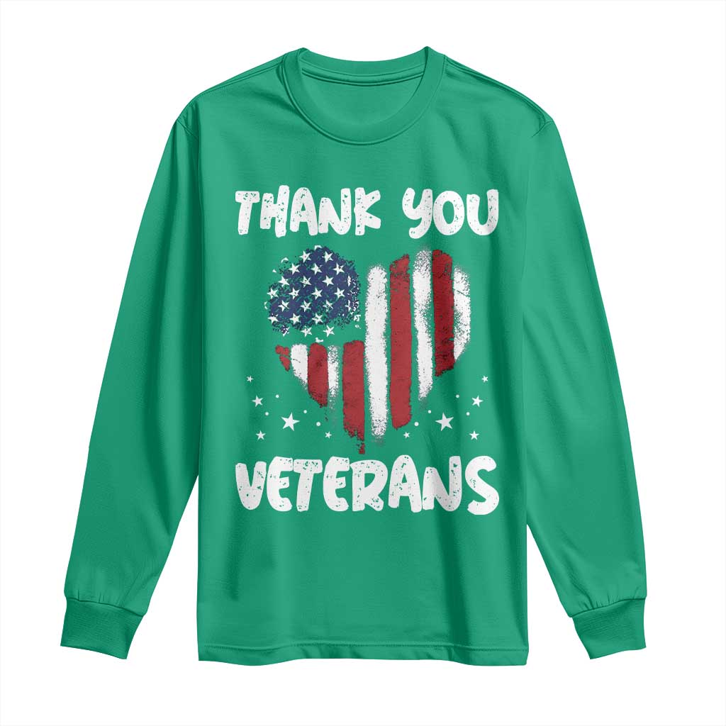 Thank You Veterans Long Sleeve Shirt Patriotic Veterans Day Grunge USA Flag Heart - Wonder Print Shop
