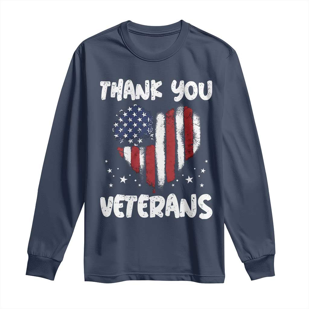 Thank You Veterans Long Sleeve Shirt Patriotic Veterans Day Grunge USA Flag Heart - Wonder Print Shop