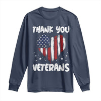 Thank You Veterans Long Sleeve Shirt Patriotic Veterans Day Grunge USA Flag Heart - Wonder Print Shop