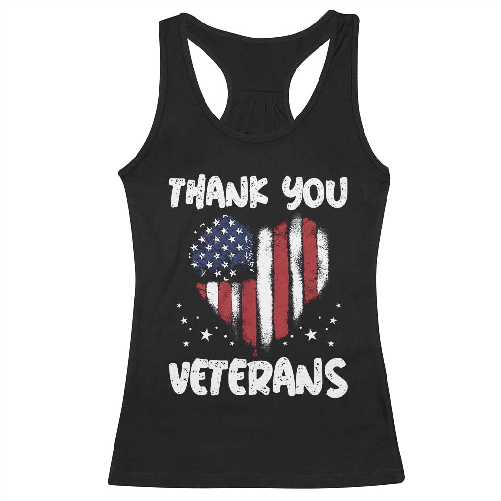Thank You Veterans Racerback Tank Top Patriotic Veterans Day Grunge USA Flag Heart - Wonder Print Shop