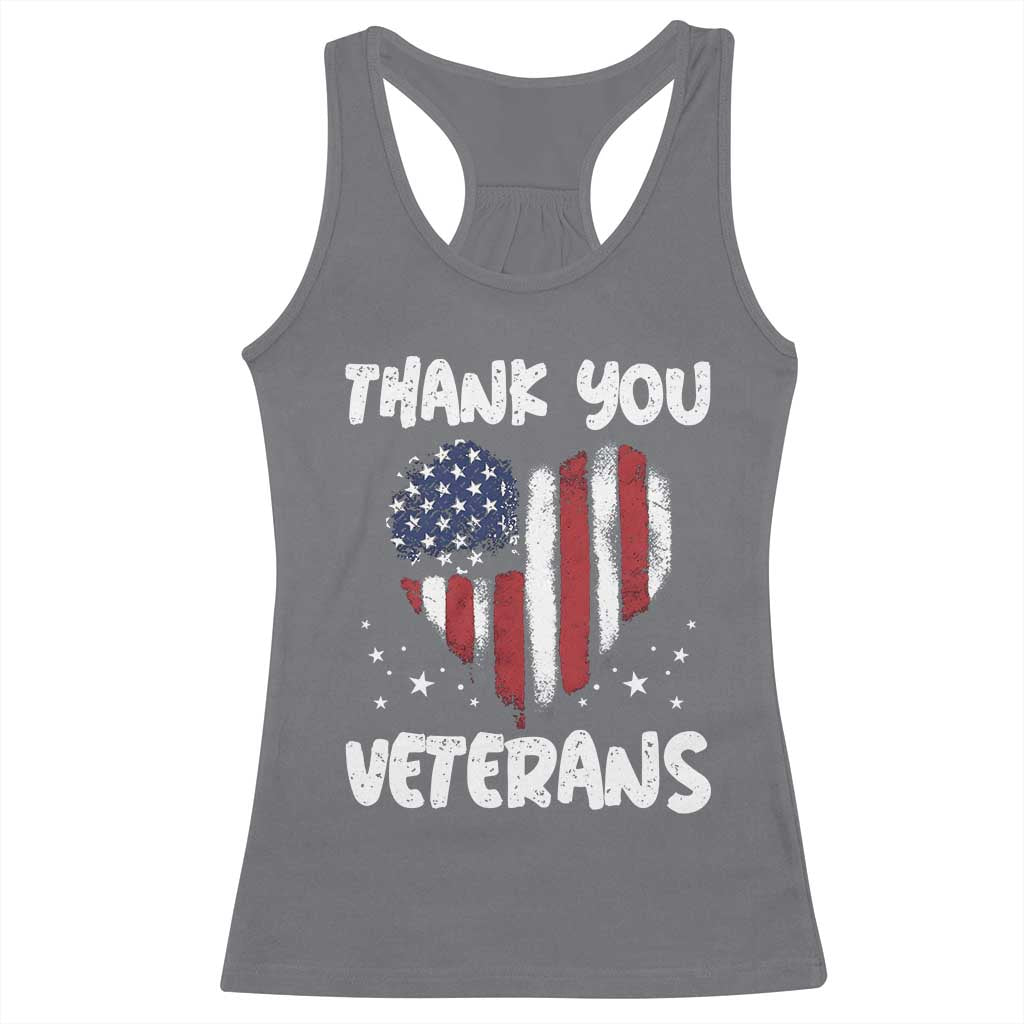 Thank You Veterans Racerback Tank Top Patriotic Veterans Day Grunge USA Flag Heart - Wonder Print Shop