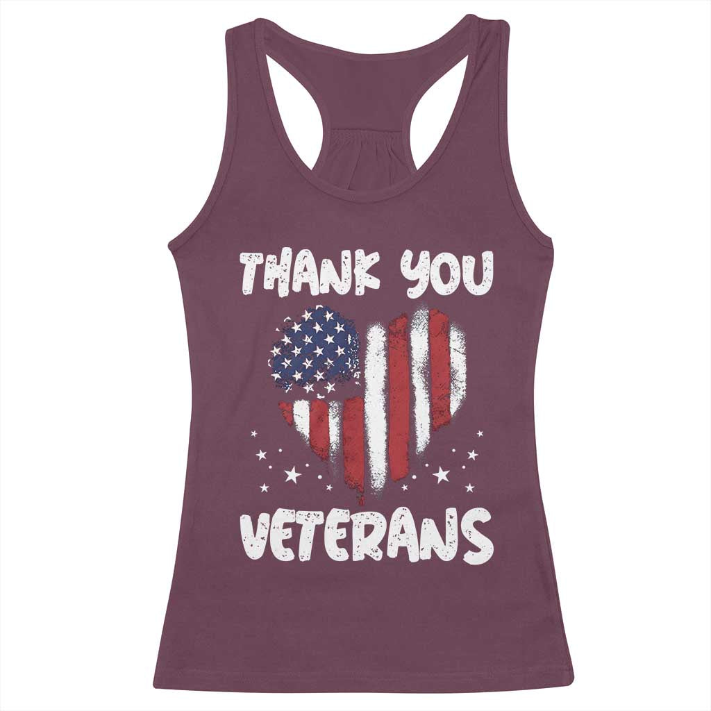Thank You Veterans Racerback Tank Top Patriotic Veterans Day Grunge USA Flag Heart - Wonder Print Shop