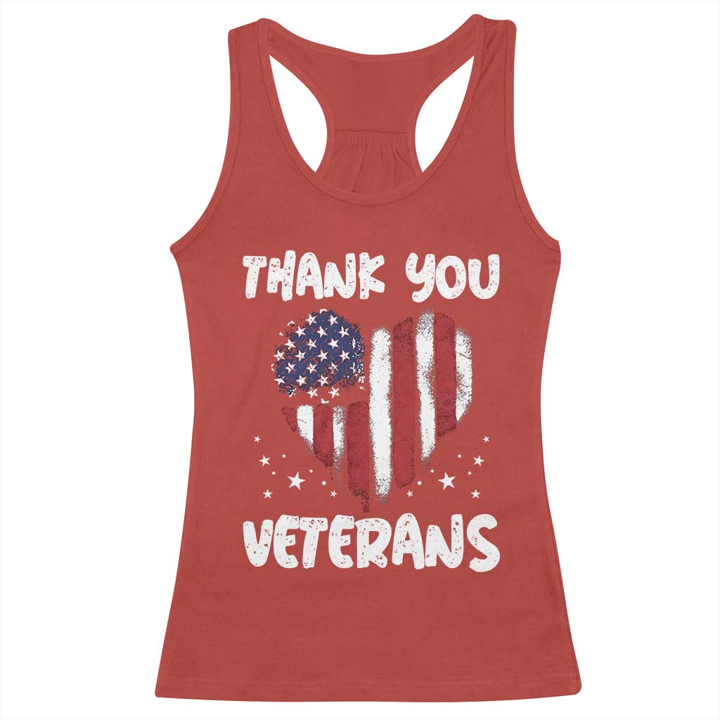 Thank You Veterans Racerback Tank Top Patriotic Veterans Day Grunge USA Flag Heart - Wonder Print Shop
