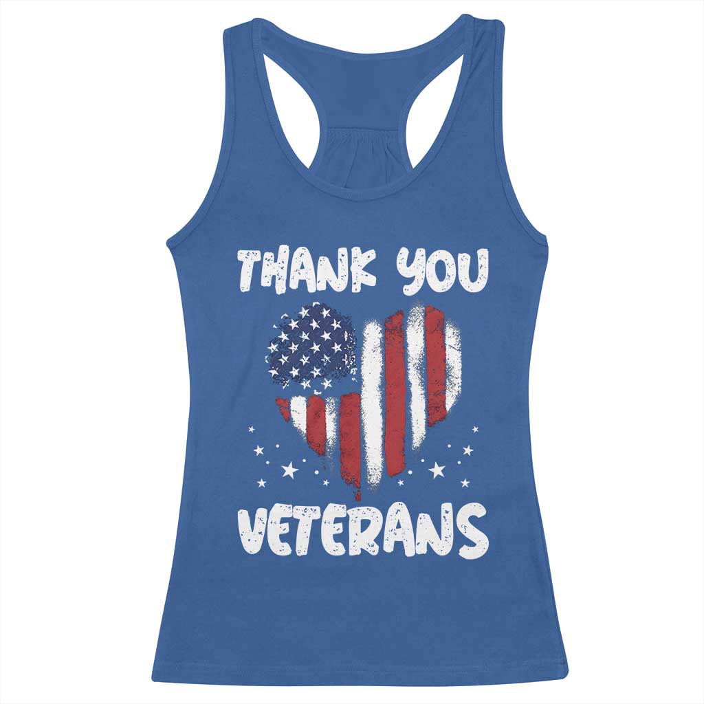 Thank You Veterans Racerback Tank Top Patriotic Veterans Day Grunge USA Flag Heart - Wonder Print Shop