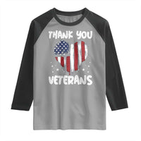 Thank You Veterans Raglan Shirt Patriotic Veterans Day Grunge USA Flag Heart - Wonder Print Shop