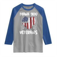 Thank You Veterans Raglan Shirt Patriotic Veterans Day Grunge USA Flag Heart - Wonder Print Shop