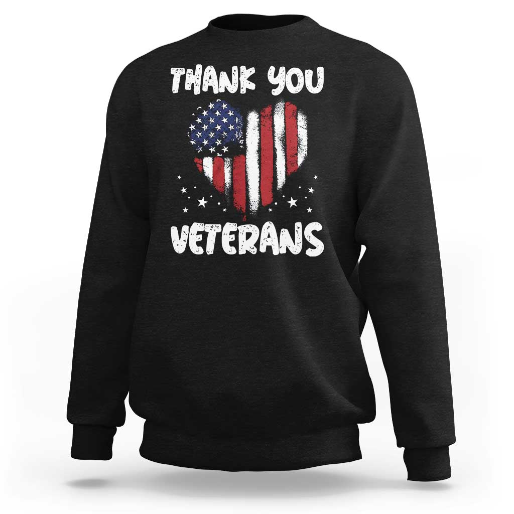 Thank You Veterans Sweatshirt Patriotic Veterans Day Grunge USA Flag Heart - Wonder Print Shop