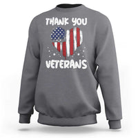 Thank You Veterans Sweatshirt Patriotic Veterans Day Grunge USA Flag Heart - Wonder Print Shop