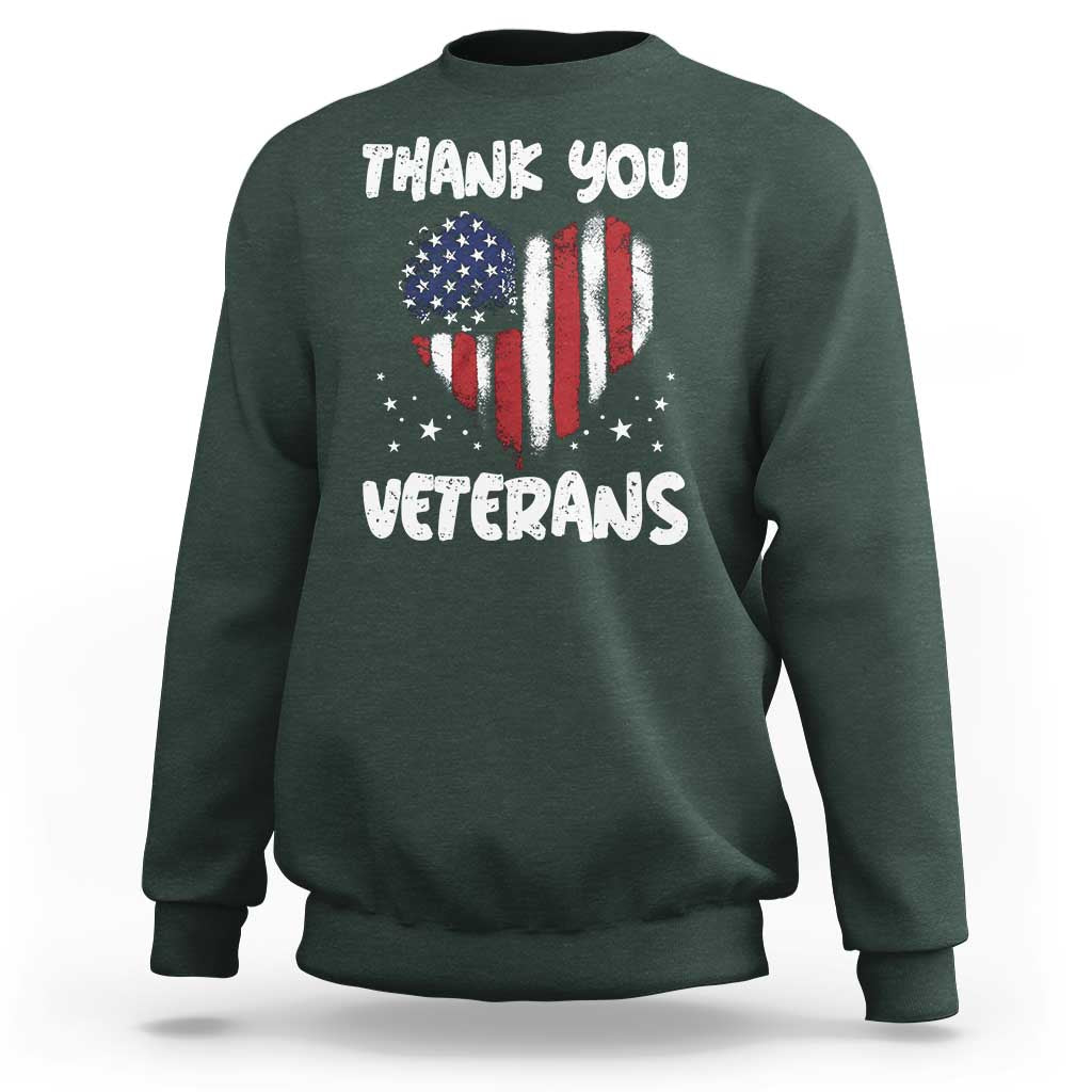 Thank You Veterans Sweatshirt Patriotic Veterans Day Grunge USA Flag Heart - Wonder Print Shop