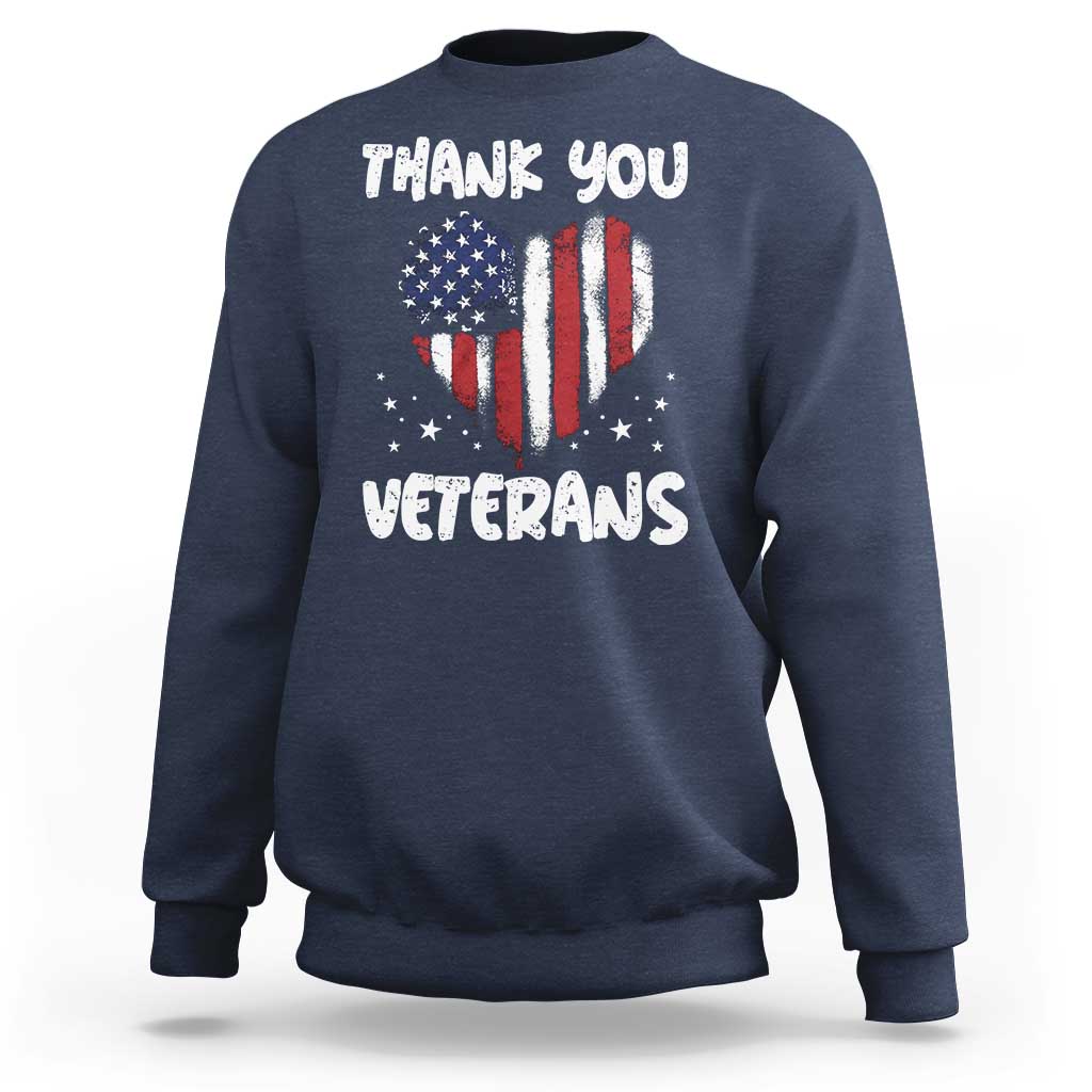 Thank You Veterans Sweatshirt Patriotic Veterans Day Grunge USA Flag Heart - Wonder Print Shop