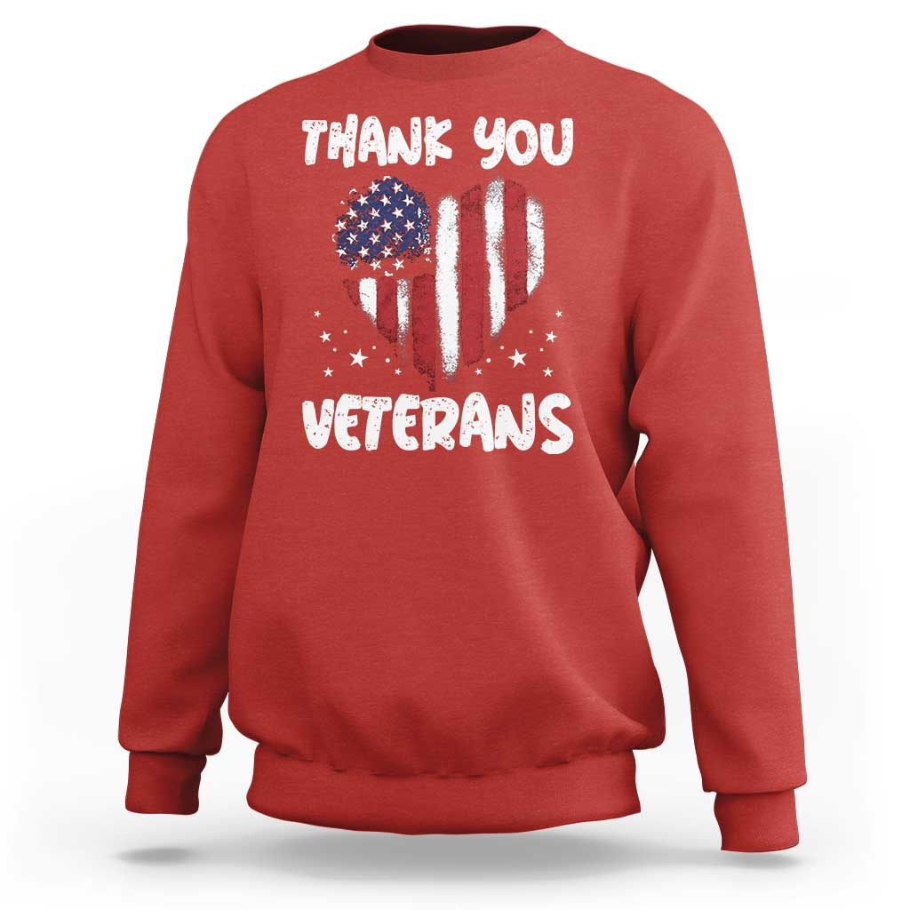 Thank You Veterans Sweatshirt Patriotic Veterans Day Grunge USA Flag Heart - Wonder Print Shop