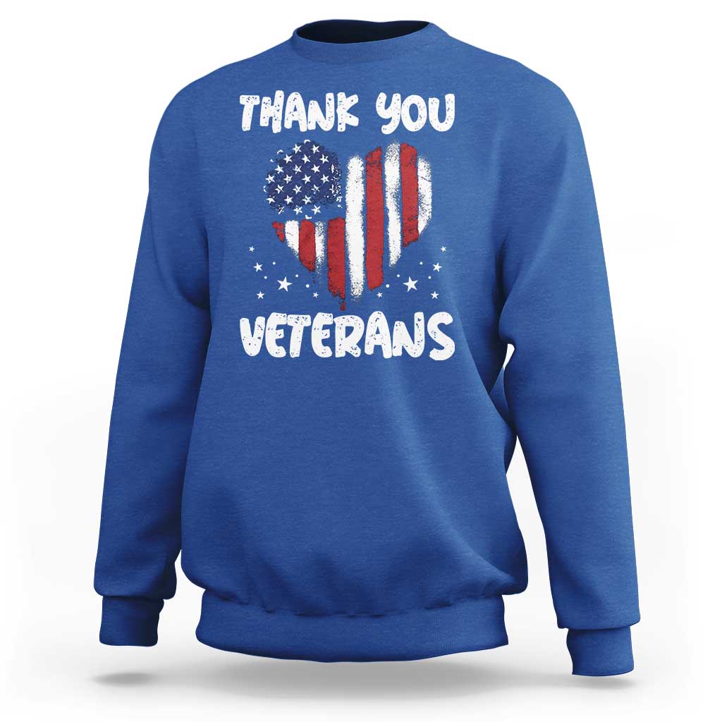 Thank You Veterans Sweatshirt Patriotic Veterans Day Grunge USA Flag Heart - Wonder Print Shop