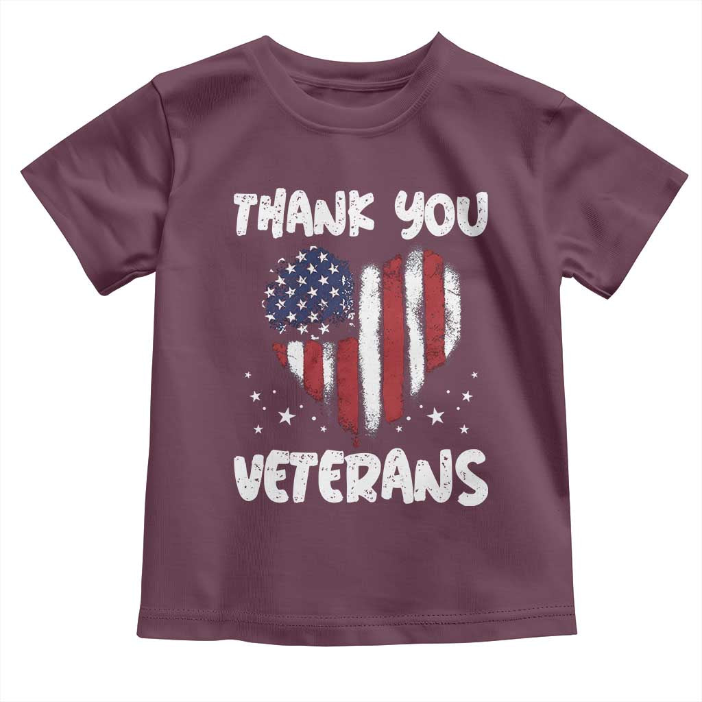Thank You Veterans Toddler T Shirt Patriotic Veterans Day Grunge USA Flag Heart - Wonder Print Shop