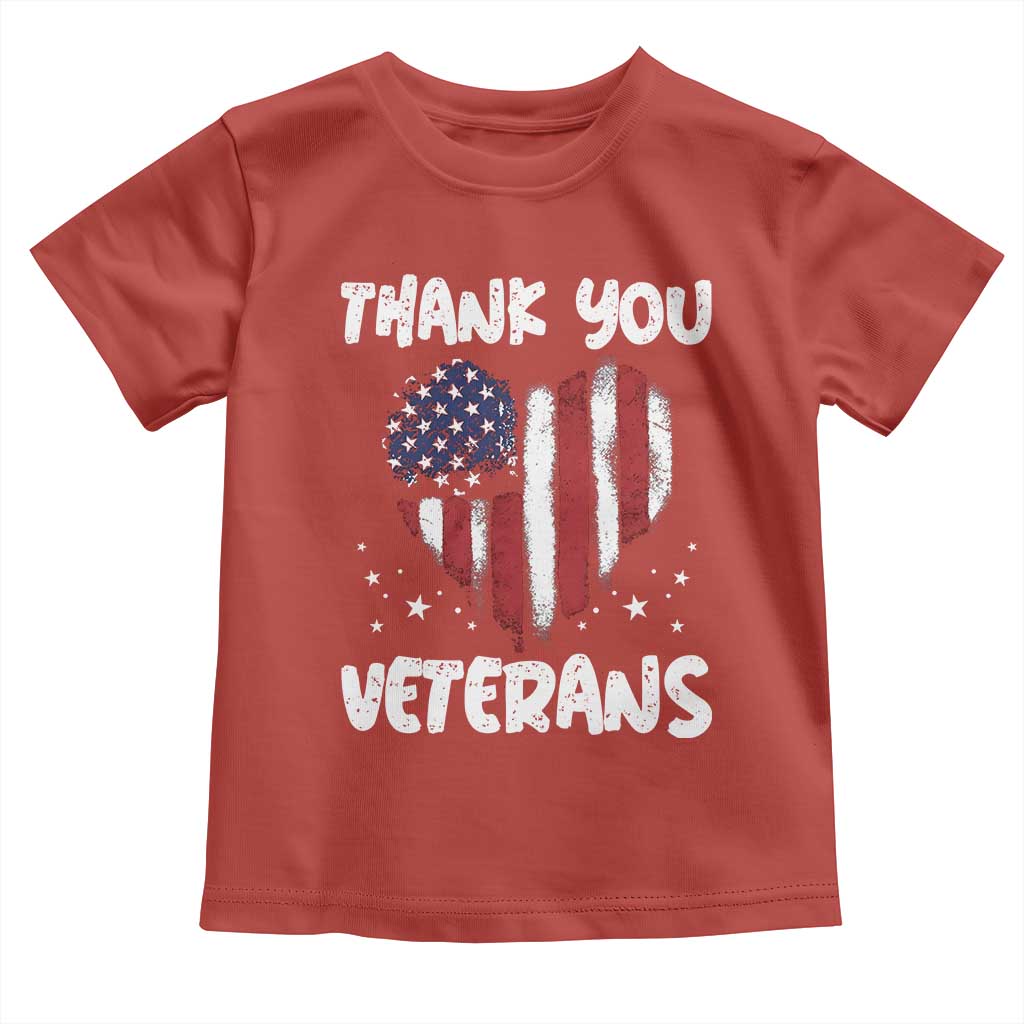 Thank You Veterans Toddler T Shirt Patriotic Veterans Day Grunge USA Flag Heart - Wonder Print Shop