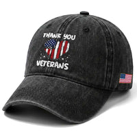 Thank You Veterans Washed Cotton Baseball Cap Patriotic Veterans Day Grunge USA Flag Heart