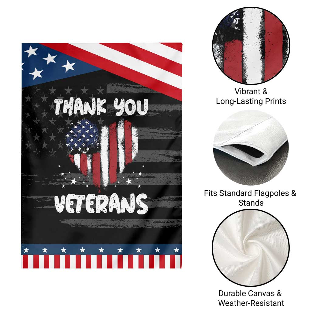 Thank You Veterans Garden Flag Patriotic Veterans Day Grunge USA Flag Heart