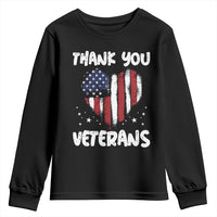 Thank You Veterans Youth Sweatshirt Patriotic Veterans Day Grunge USA Flag Heart - Wonder Print Shop