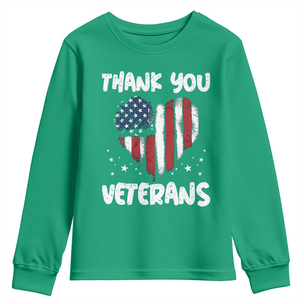 Thank You Veterans Youth Sweatshirt Patriotic Veterans Day Grunge USA Flag Heart - Wonder Print Shop