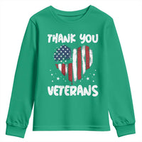 Thank You Veterans Youth Sweatshirt Patriotic Veterans Day Grunge USA Flag Heart - Wonder Print Shop