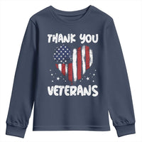 Thank You Veterans Youth Sweatshirt Patriotic Veterans Day Grunge USA Flag Heart - Wonder Print Shop