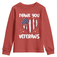 Thank You Veterans Youth Sweatshirt Patriotic Veterans Day Grunge USA Flag Heart - Wonder Print Shop