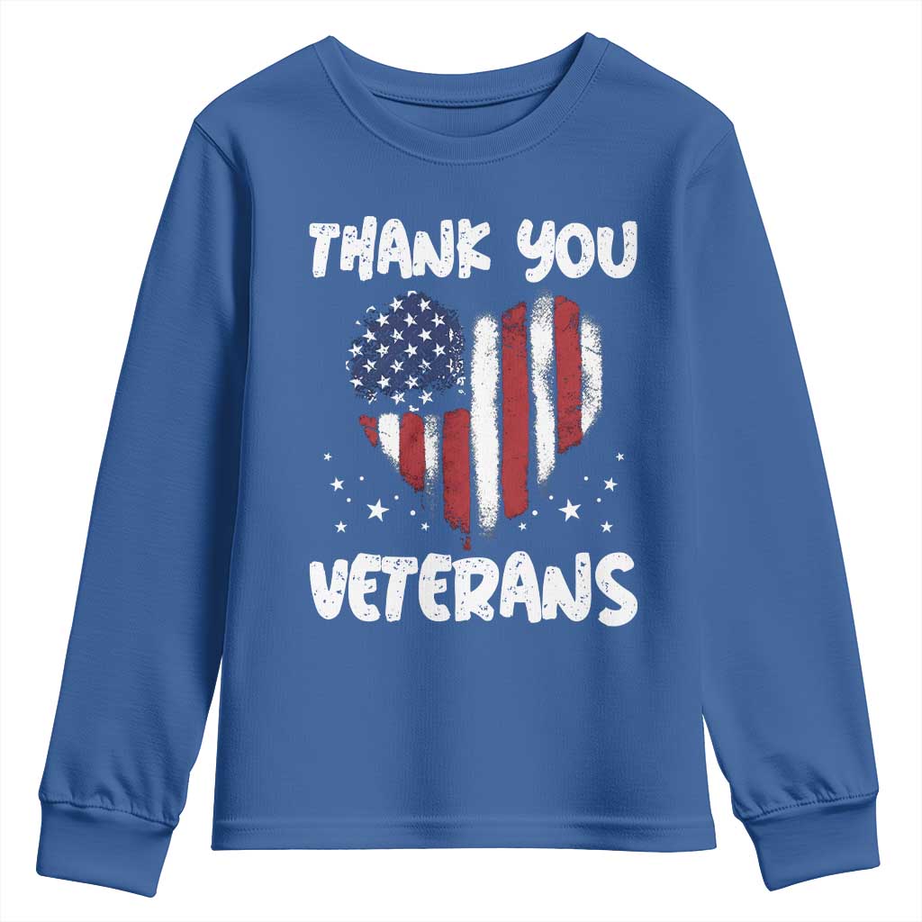 Thank You Veterans Youth Sweatshirt Patriotic Veterans Day Grunge USA Flag Heart - Wonder Print Shop